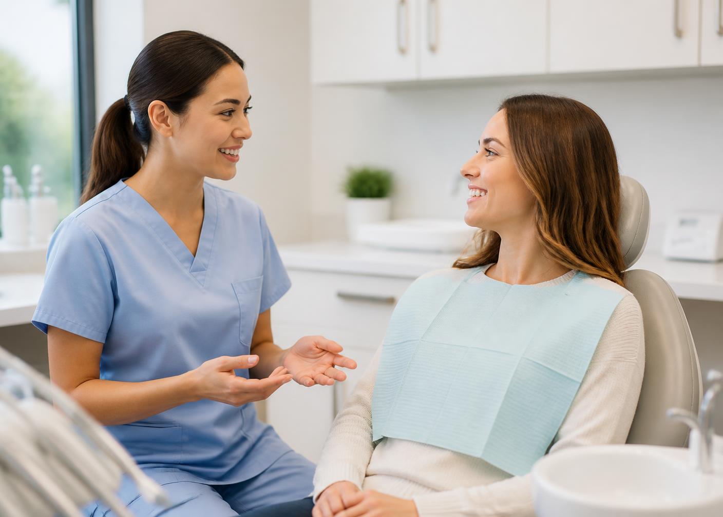 Dental team member listening to a relaxed patient