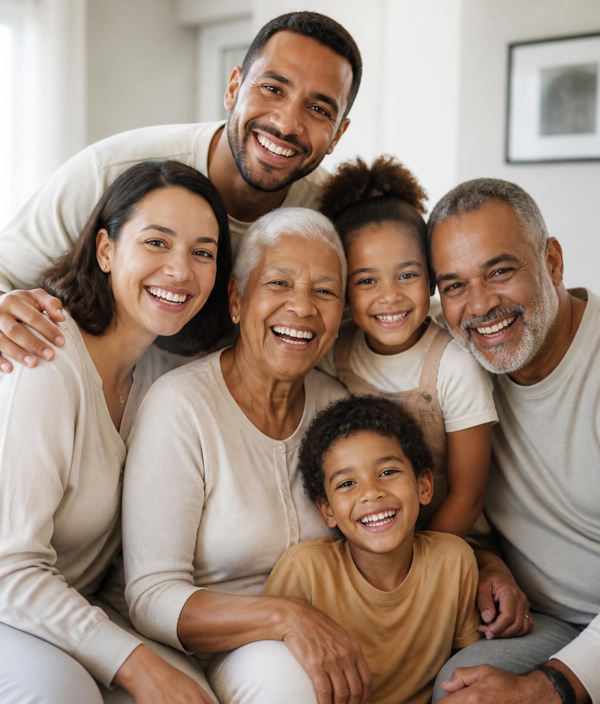 Smiling multigenerational family together